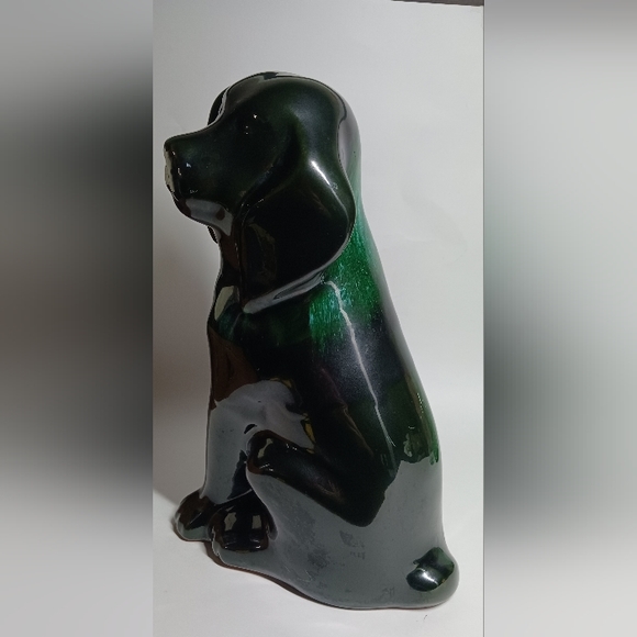 Vintage Blue Mountain Pottery Green And Black Glaze Dog Figurine 11" Canada - Picture 5 of 9